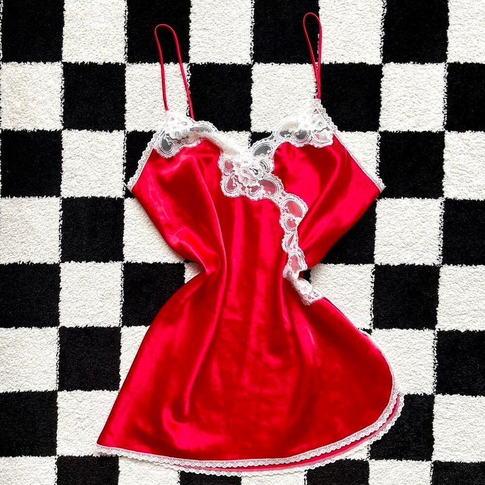Vintage Red Satin Slip XL